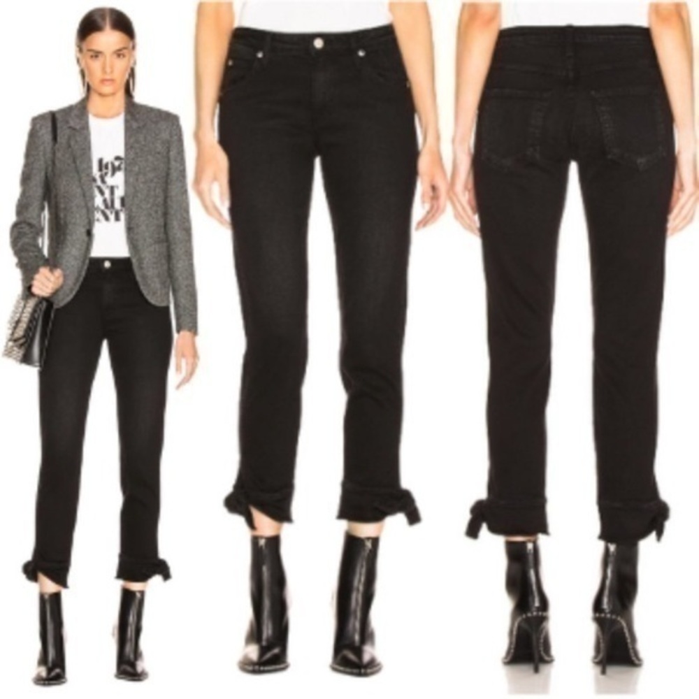 AMO Tie Ankle Slim Skinny Jeans Size 28 Black Magic Mid-Rise